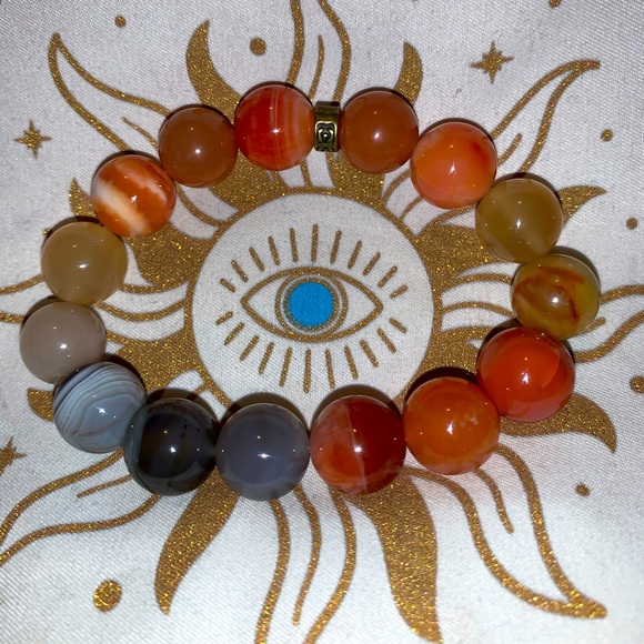 🧿2/$15🧿✋🏼Made Natural 12mm Botswana Agate Stone Bracelet w Brass Tie Cover - Picture 5 of 16